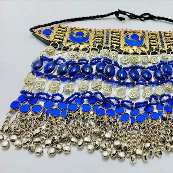 Blue Choker Necklace, Handmade Afghan Choker, Tribal Unique Jewelry designs - Picture 6 of 9